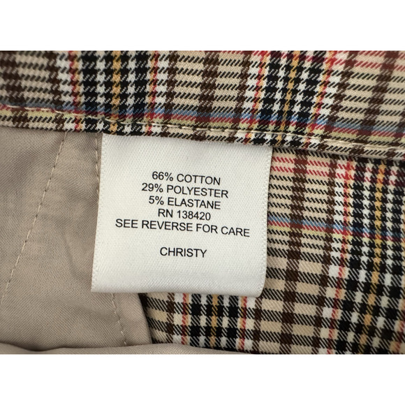 Per Se by Carlisle Ankle Pants 8 Christy Tan Blue Plaid Cotton Stretch Tapered - Picture 5 of 10